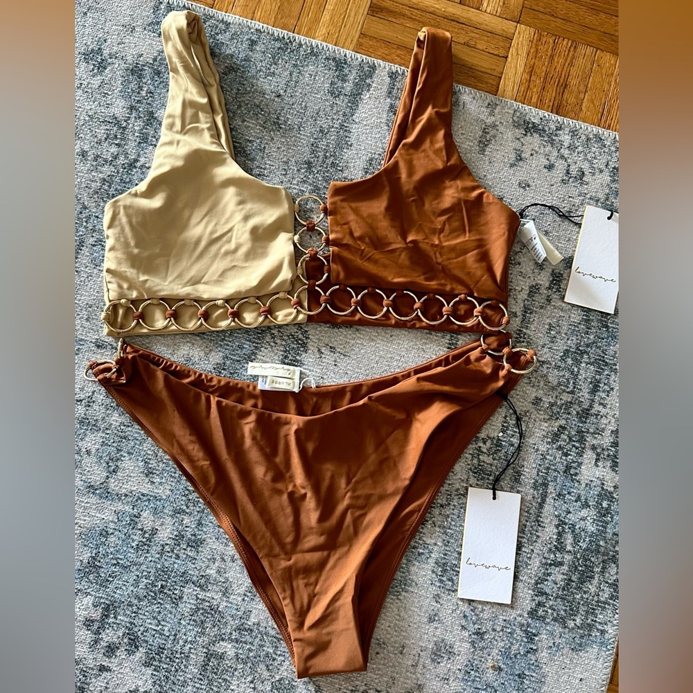 LOVEWAVE Everette Bikini top & bottom in Brown & Nude XL NEW WITH TAG.